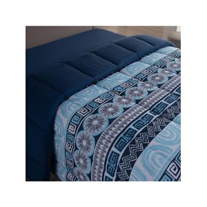 Edredom Cobertor Sonnet King Malha Estampada Dupla Face 100% Algodão - Geométrico - Azul Marinho