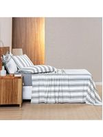 Jogo Cama Lençol Daily King Malha 100% Algodão Listrado 4 Peças - Cinza