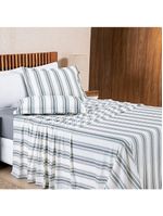 Jogo Cama Lençol Daily King Malha 100% Algodão Listrado 4 Peças - Cinza