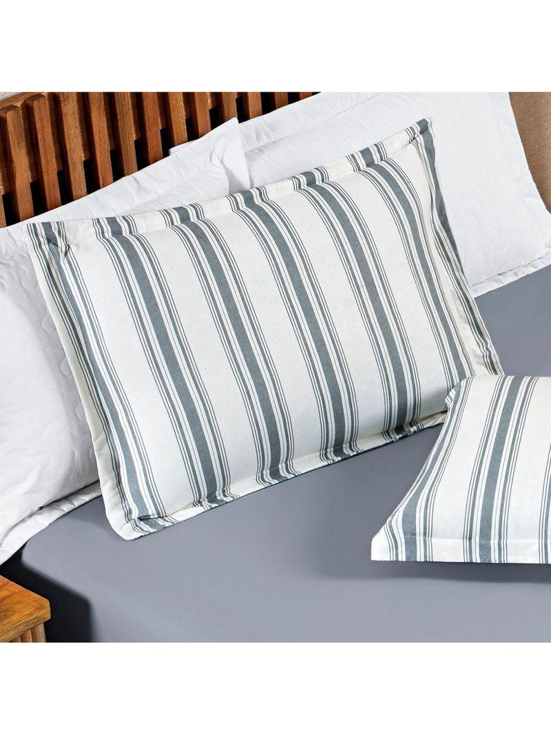 Jogo Cama Lençol Daily King Malha 100% Algodão Listrado 4 Peças - Cinza