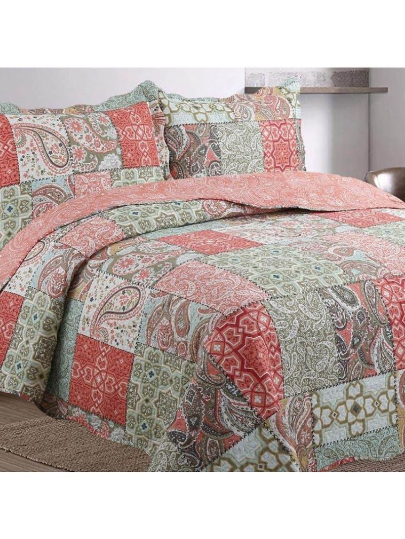 Kit Cobre Leito Colcha Mix King Estampado Dupla Face Floral 3 Peças - Eduarda