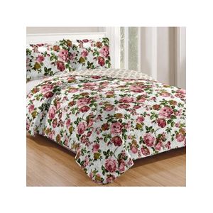 Kit Cobre Leito Colcha Mix Queen Estampado Dupla Face Floral 3 Peças - Helena