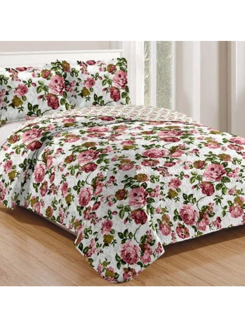 Kit Cobre Leito Colcha Mix Queen Estampado 3 Peças - Helena