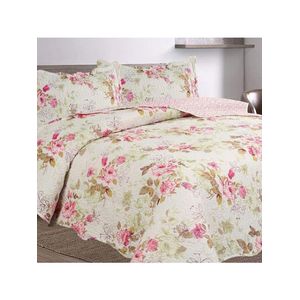 Kit Cobre Leito Colcha Mix Queen Estampado Dupla Face Floral 3 Peças - Mariela