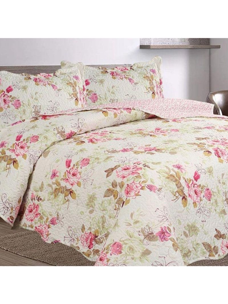 Kit Cobre Leito Colcha Mix Queen Estampado 3 Peças - Mariela