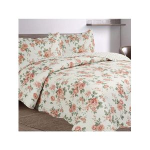Kit Cobre Leito Colcha Mix Queen Estampado Dupla Face Floral 3 Peças - Débora