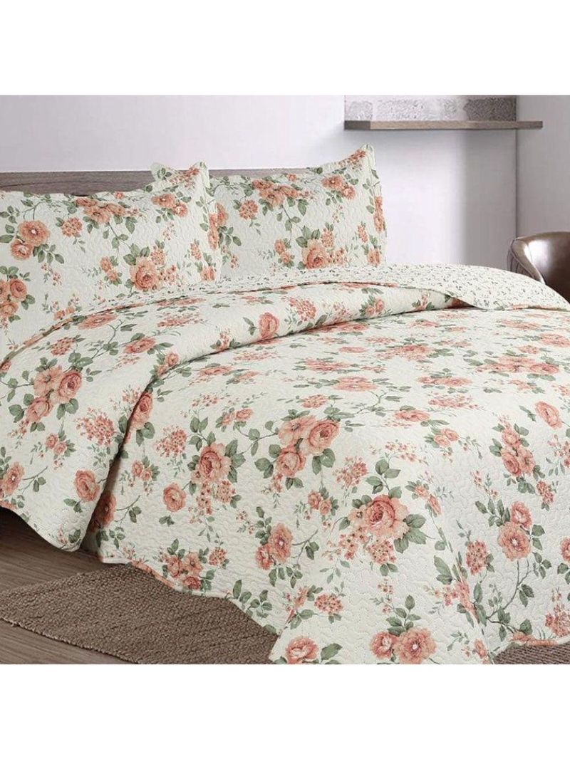 Kit Cobre Leito Colcha Mix Queen Estampado 3 Peças - Débora