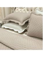 Kit Cobre Leito Colcha Perone King Dupla Face Toque De Pluma Micro Percal 300 Fios 3 Peças - Cáqui