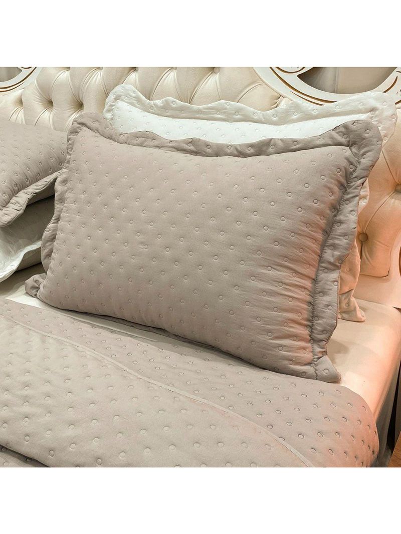 Kit Cobre Leito Colcha Perone King Dupla Face Toque De Pluma Micro Percal 300 Fios 3 Peças - Cáqui