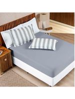 Jogo Cama Lençol Daily Queen Malha 100% Algodão Listrado 3 Peças - Cinza