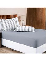Jogo Cama Lençol Daily Queen Malha 100% Algodão Listrado 3 Peças - Cinza