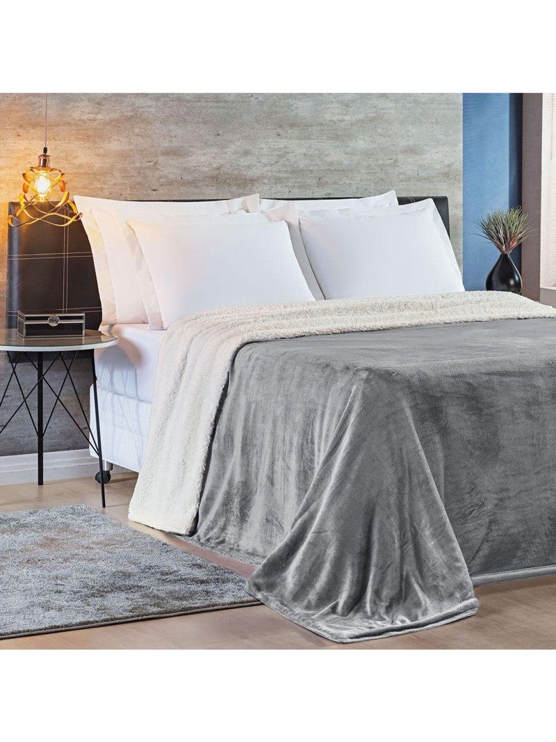 Cobertor Casal Queen e Manta 1 Peça Cinza