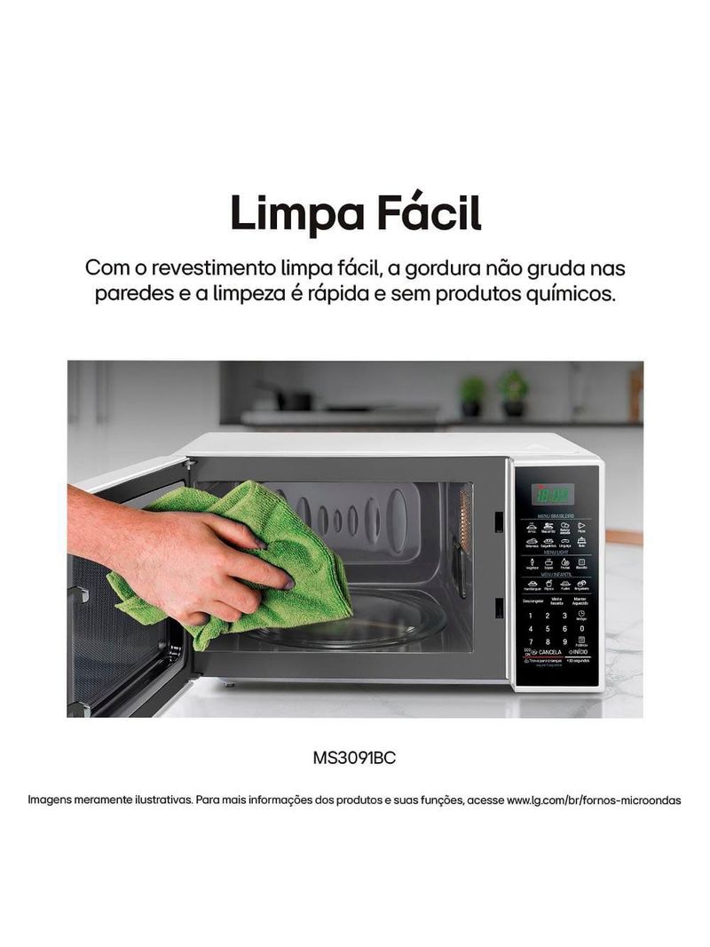 Forno de micro-ondas lg 30 litros ms3091 com função limpa fácil e descongelamento uniforme - preto e branco