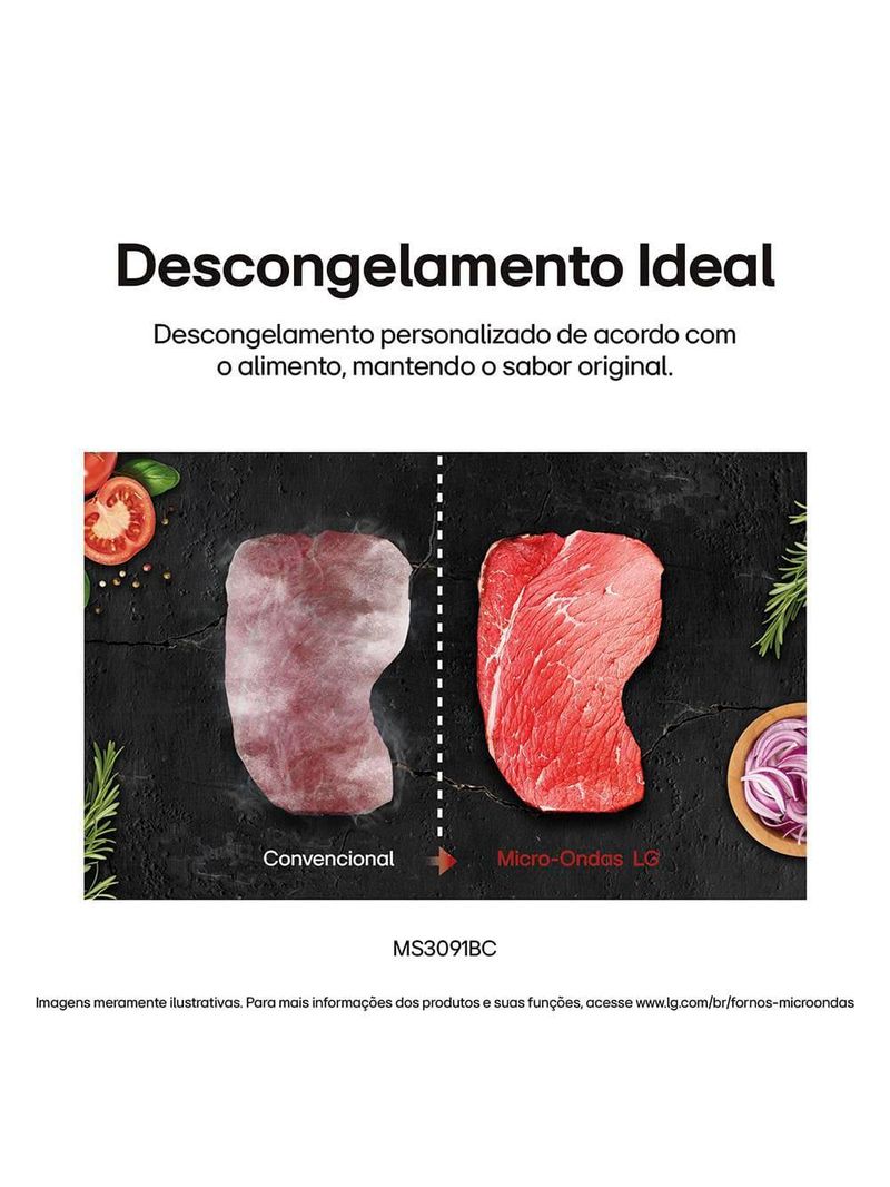 Forno de micro-ondas lg 30 litros ms3091 com função limpa fácil e descongelamento uniforme - preto e branco