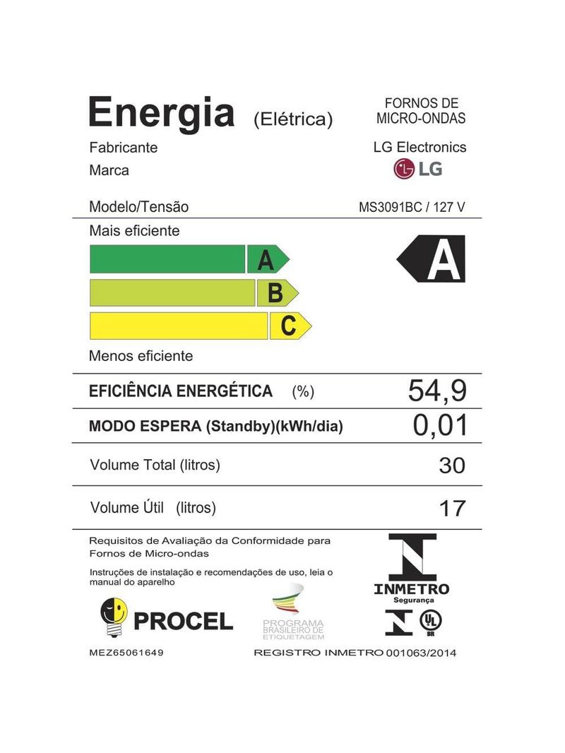 Forno de micro-ondas lg 30 litros ms3091 com função limpa fácil e descongelamento uniforme - preto e branco