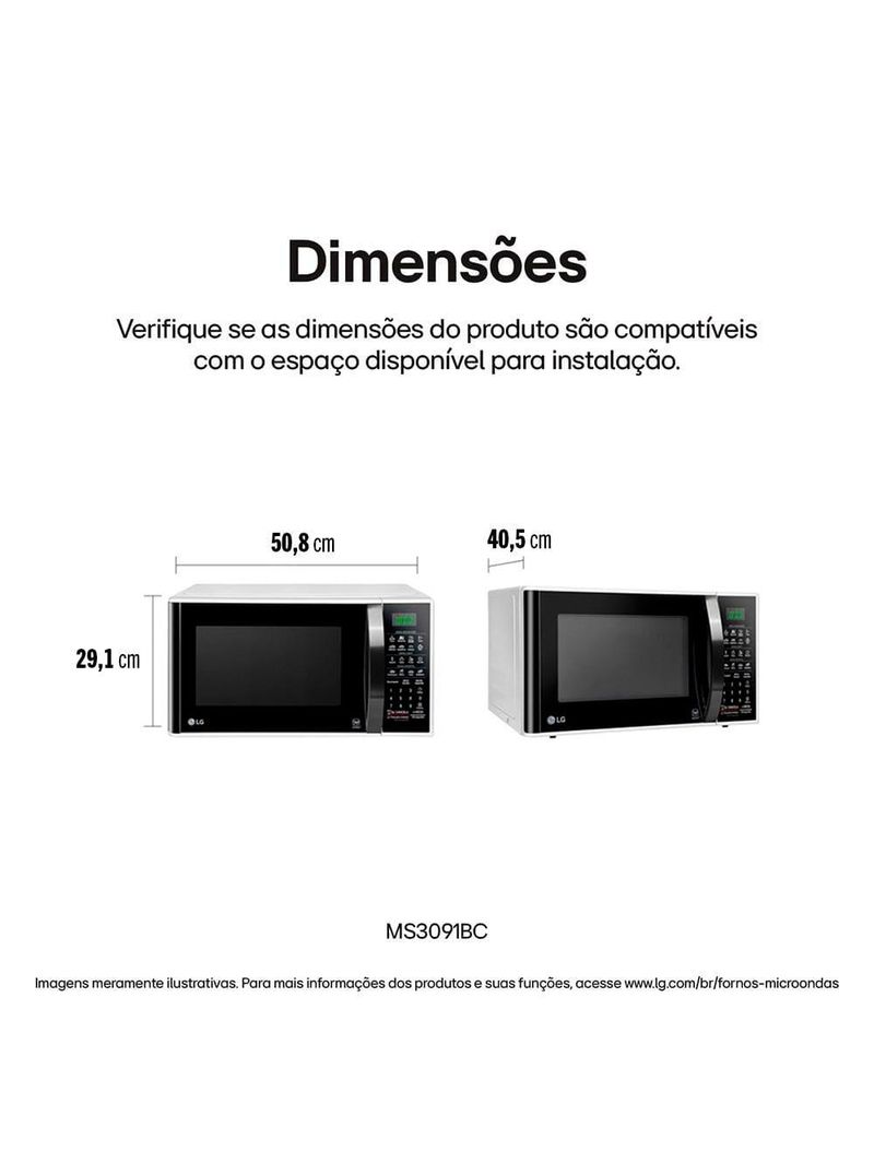 Forno de micro-ondas lg 30 litros ms3091 com função limpa fácil e descongelamento uniforme - preto e branco