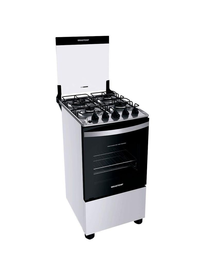 Fogão brastemp 4 bocas bfo4ebb com mesa de inox, dupla chama e grades individuais bivolt – branco