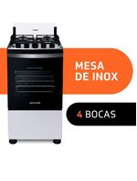 Fogão brastemp 4 bocas bfo4ebb com mesa de inox, dupla chama e grades individuais bivolt – branco
