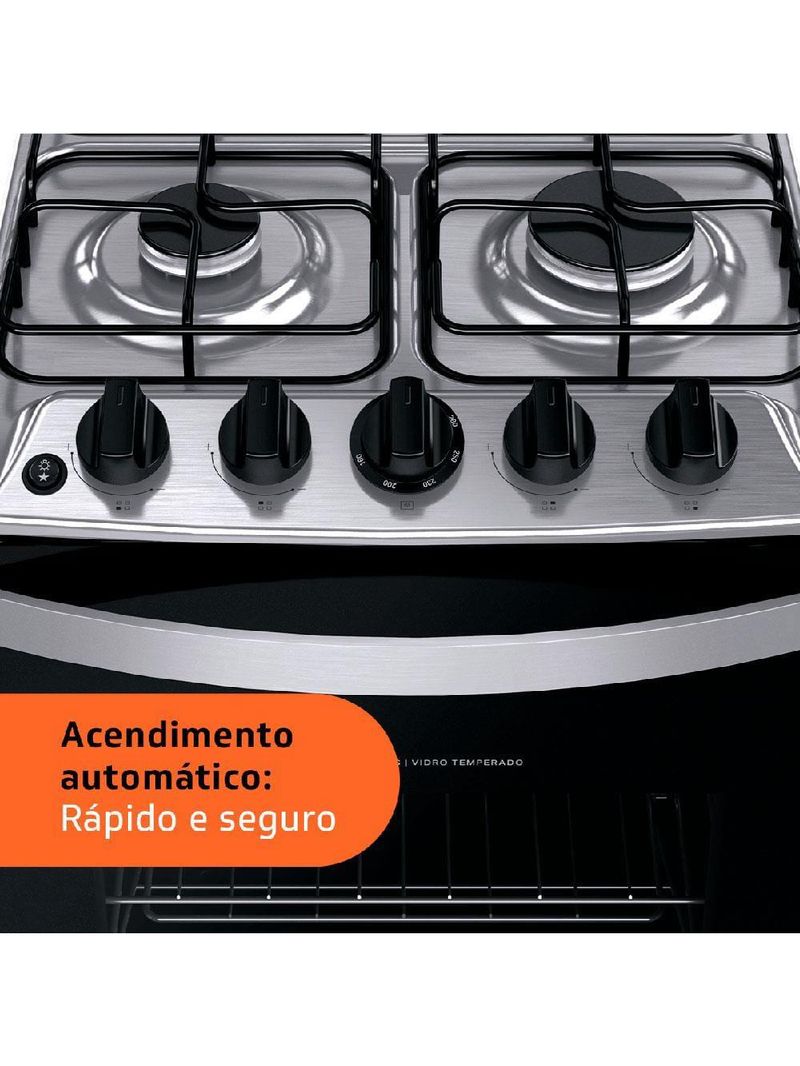 Fogão brastemp 4 bocas bfo4ebb com mesa de inox, dupla chama e grades individuais bivolt – branco
