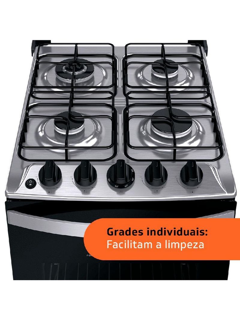 Fogão brastemp 4 bocas bfo4ebb com mesa de inox, dupla chama e grades individuais bivolt – branco