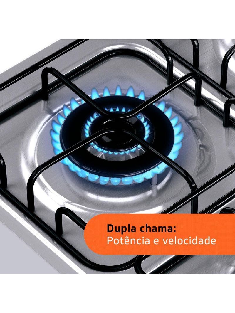 Fogão brastemp 4 bocas bfo4ebb com mesa de inox, dupla chama e grades individuais bivolt – branco