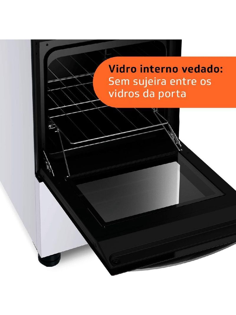 Fogão brastemp 4 bocas bfo4ebb com mesa de inox, dupla chama e grades individuais bivolt – branco