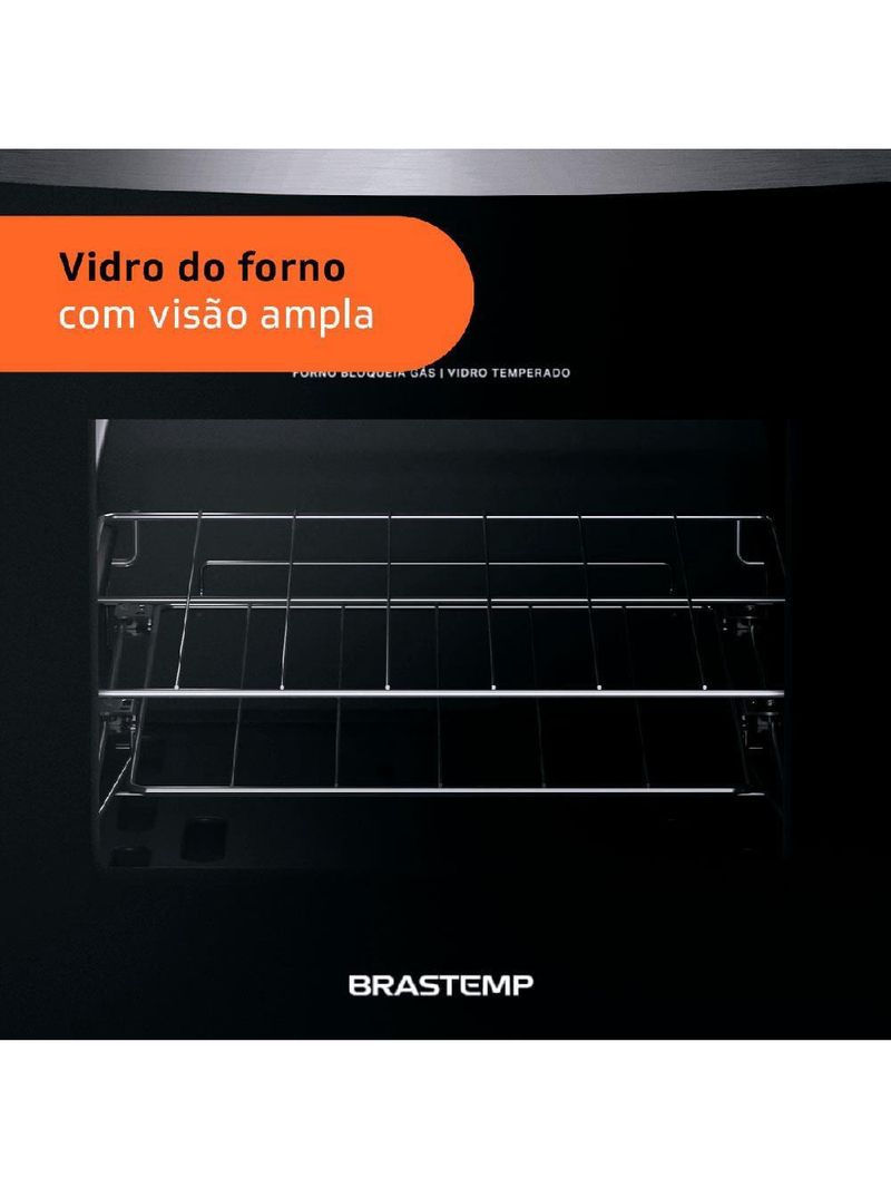 Fogão brastemp 4 bocas bfo4ebb com mesa de inox, dupla chama e grades individuais bivolt – branco