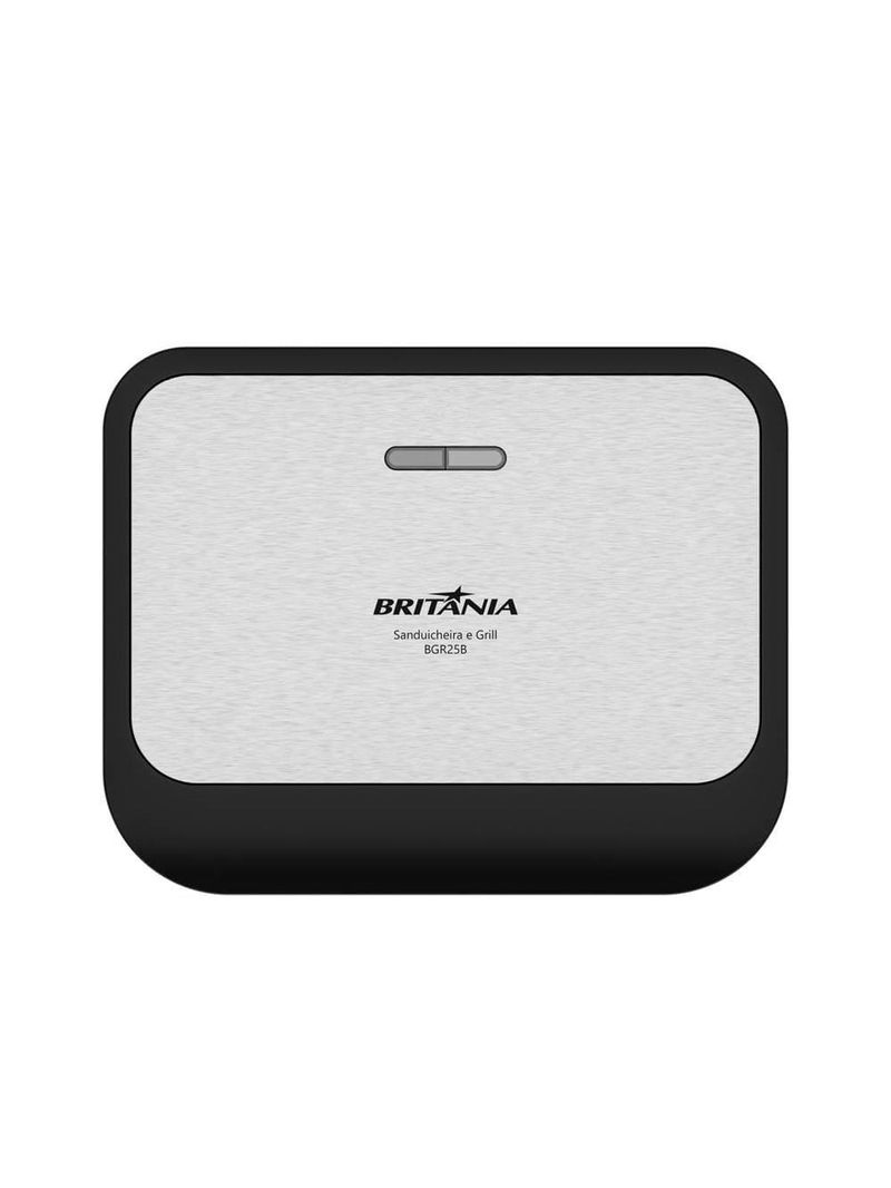 Sanduicheira e grill britânia bgr25b com revestimento antiaderente, trava de fechamento e base antiderrapante – preto/inox