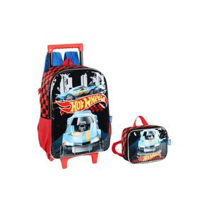 Kit Escolar Mochila De Rodinhas E Lancheira Hot Wheels-preto