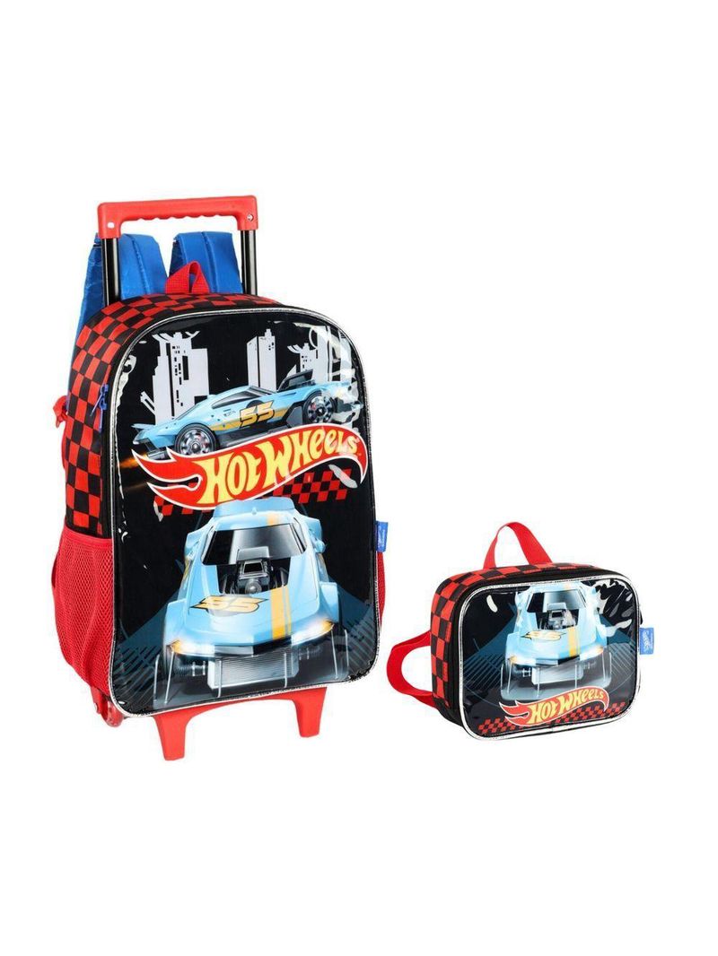 Kit Escolar Mochila De Rodinhas E Lancheira Hot Wheels-preto