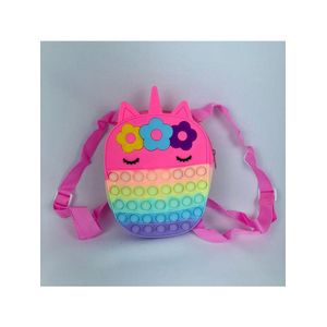 Bolsa Mochila Pop It Infantil Menina De Silicone Unicórnio pink