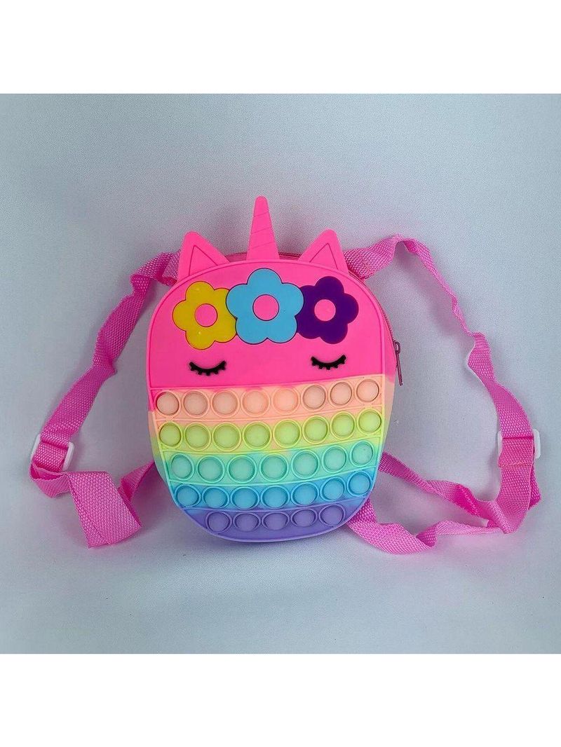 Bolsa Mochila Pop It Infantil Menina De Silicone Unicórnio pink