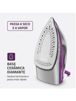 Ferro de passar a vapor mondial fvn-01-p spray e base cerâmica diamante branco/roxo