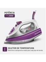 Ferro de passar a vapor mondial fvn-01-p spray e base cerâmica diamante branco/roxo
