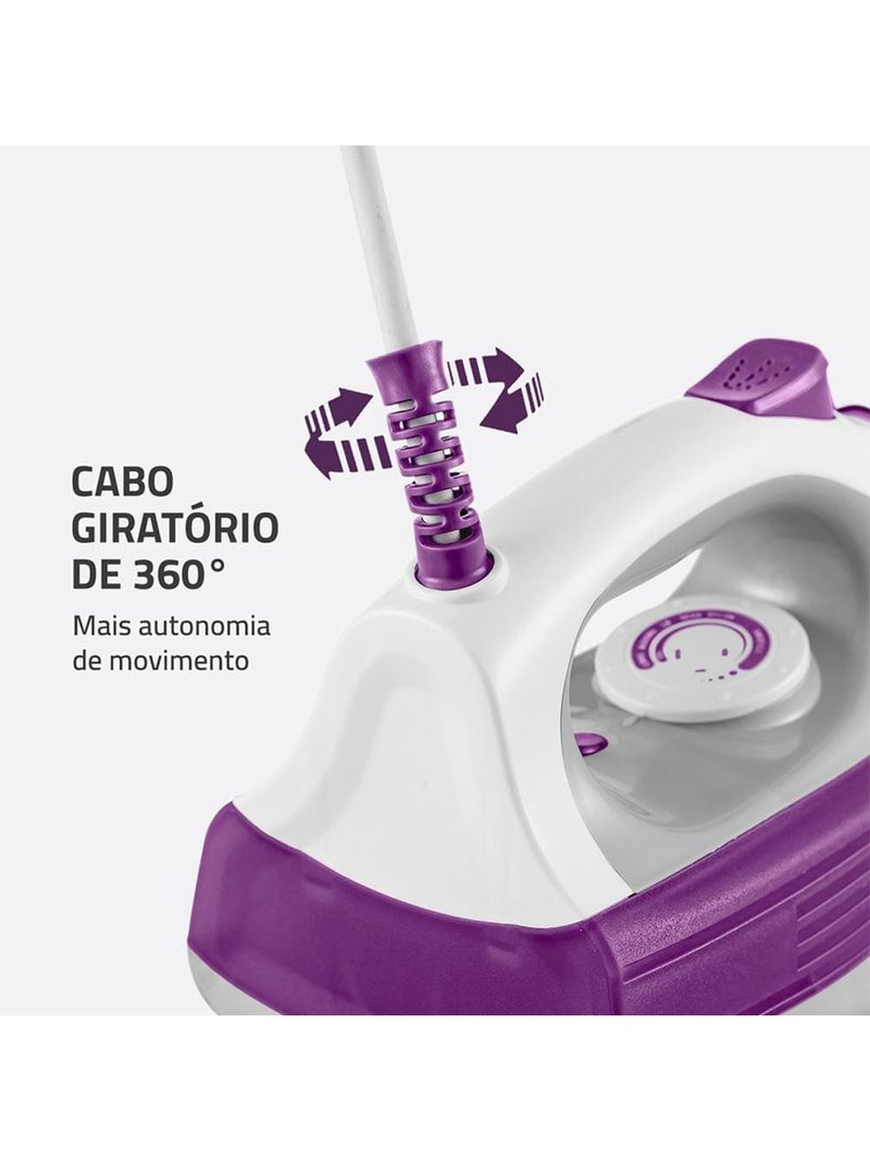 Ferro de passar a vapor mondial fvn-01-p spray e base cerâmica diamante branco/roxo