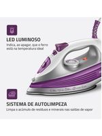 Ferro de passar a vapor mondial fvn-01-p spray e base cerâmica diamante branco/roxo