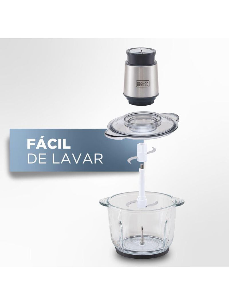 Miniprocessador de alimentos black decker mp300g antiaderente em inox, modo de 2 ou 4 lâminas com 2 velocidades - 300w