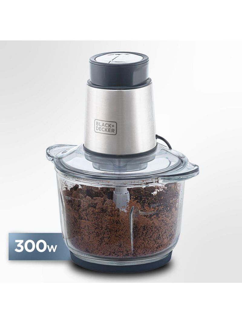 Miniprocessador de alimentos black decker mp300g antiaderente em inox, modo de 2 ou 4 lâminas com 2 velocidades - 300w