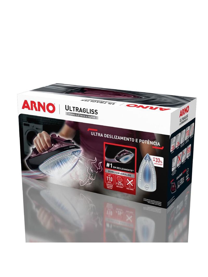 Ferro de passar a vapor arno ultragliss com spray e base durilium airglide - vinho