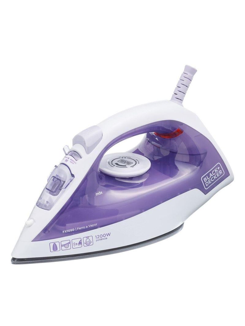 Ferro a vapor black+decker fx1050 1200w base antiaderente spray frontal cabo giratório