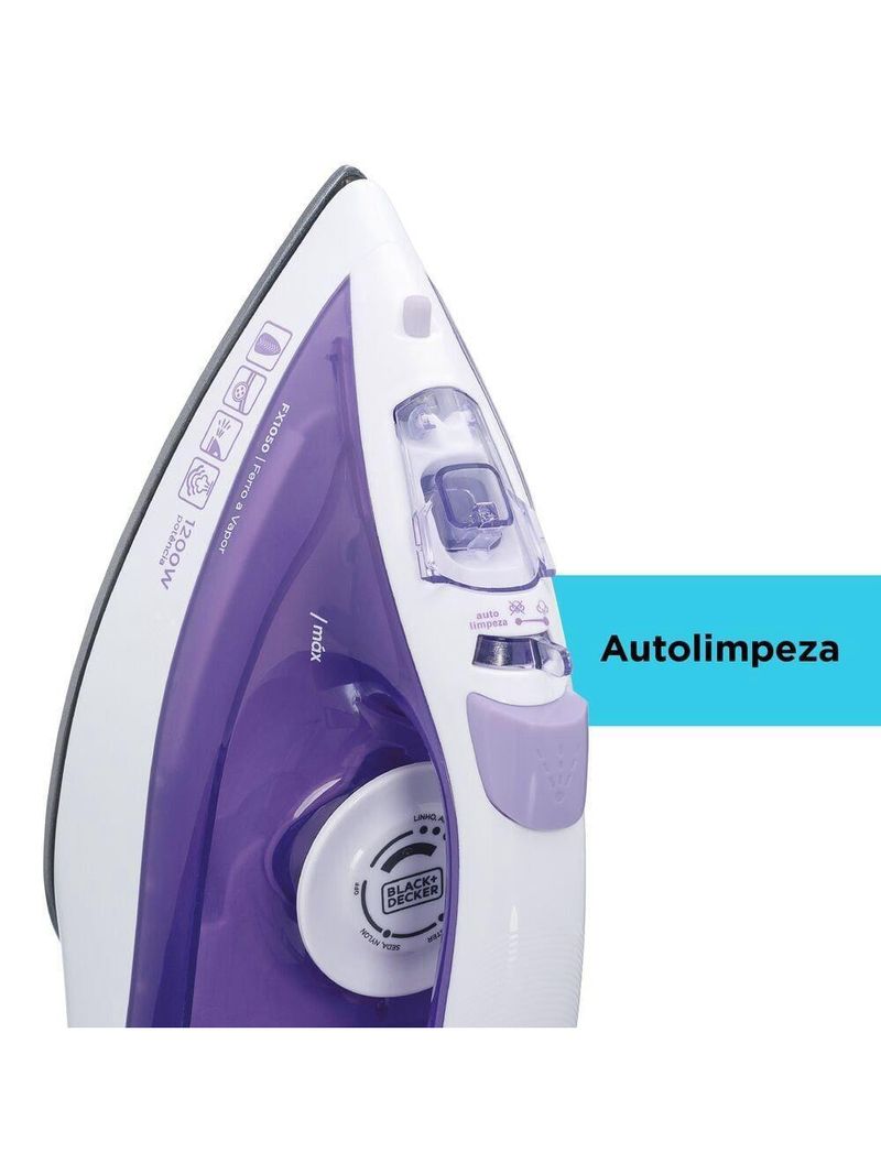 Ferro a vapor black+decker fx1050 1200w base antiaderente spray frontal cabo giratório