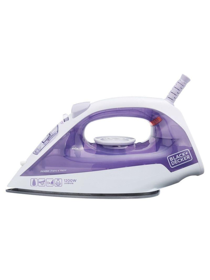 Ferro a vapor black+decker fx1050 1200w base antiaderente spray frontal cabo giratório