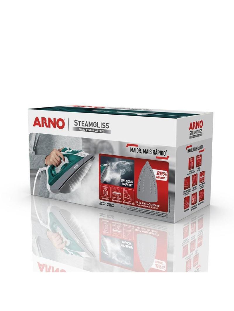 Ferro de passar a vapor arno steamgliss fsgp com spray e base antiaderente - verde/branco