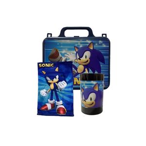 Kit Brinquedo Sonic The Hedgehog Com 1 Lancheira De Maletinha + 1 Copo + 1 Mini Toalha