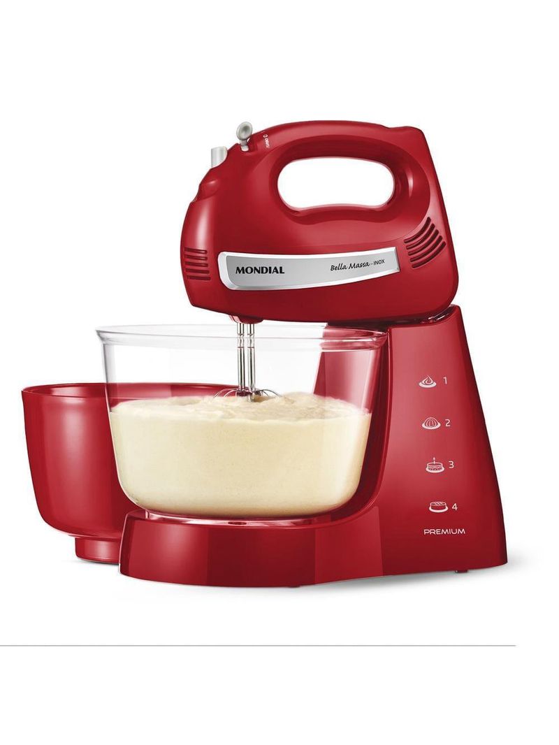 Batedeira mondial premium vermelha bella massa inox b-29 np com 4 velocidades e 500w
