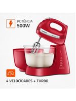 Batedeira mondial premium vermelha bella massa inox b-29 np com 4 velocidades e 500w