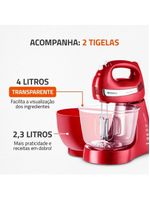 Batedeira mondial premium vermelha bella massa inox b-29 np com 4 velocidades e 500w