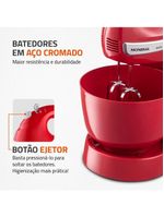 Batedeira mondial premium vermelha bella massa inox b-29 np com 4 velocidades e 500w