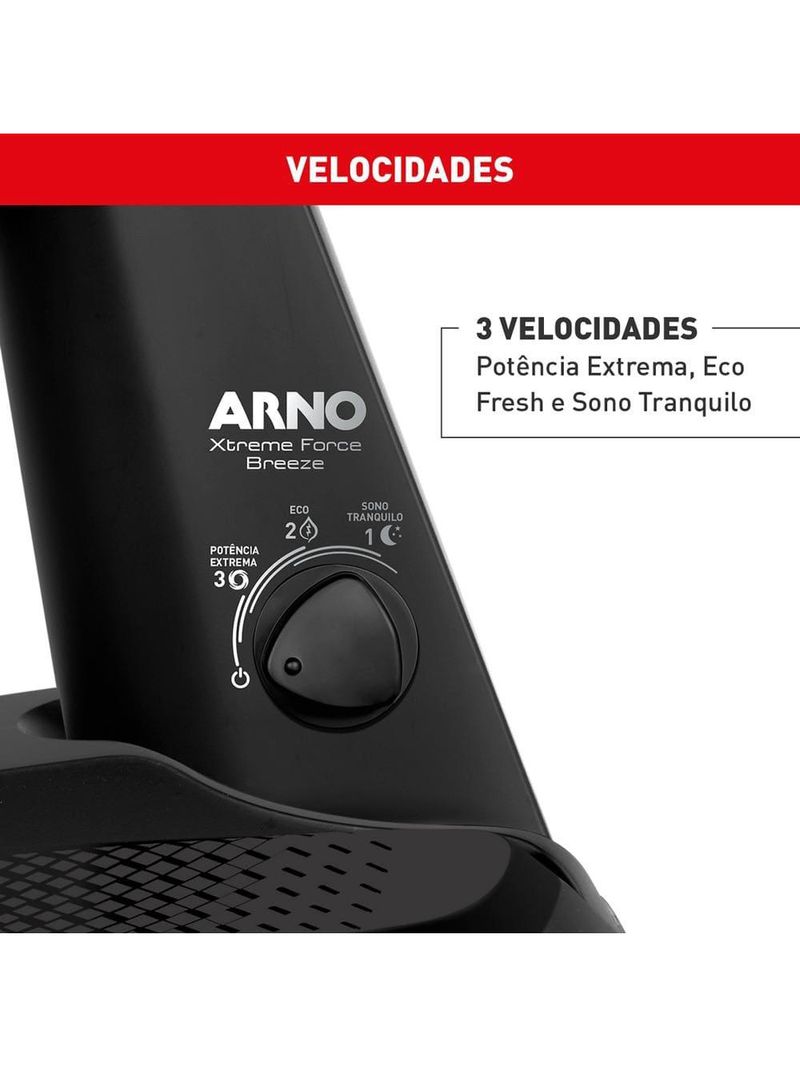 Ventilador de mesa arno xtreme force breeze vb50 50cm com 3 velocidades e 6 pás - preto