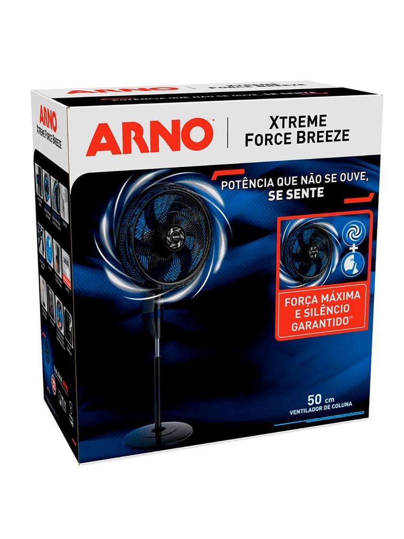 Ventilador de coluna arno xtreme force breeze vb52 50 cm com 3 velocidades e 6 pás – preto